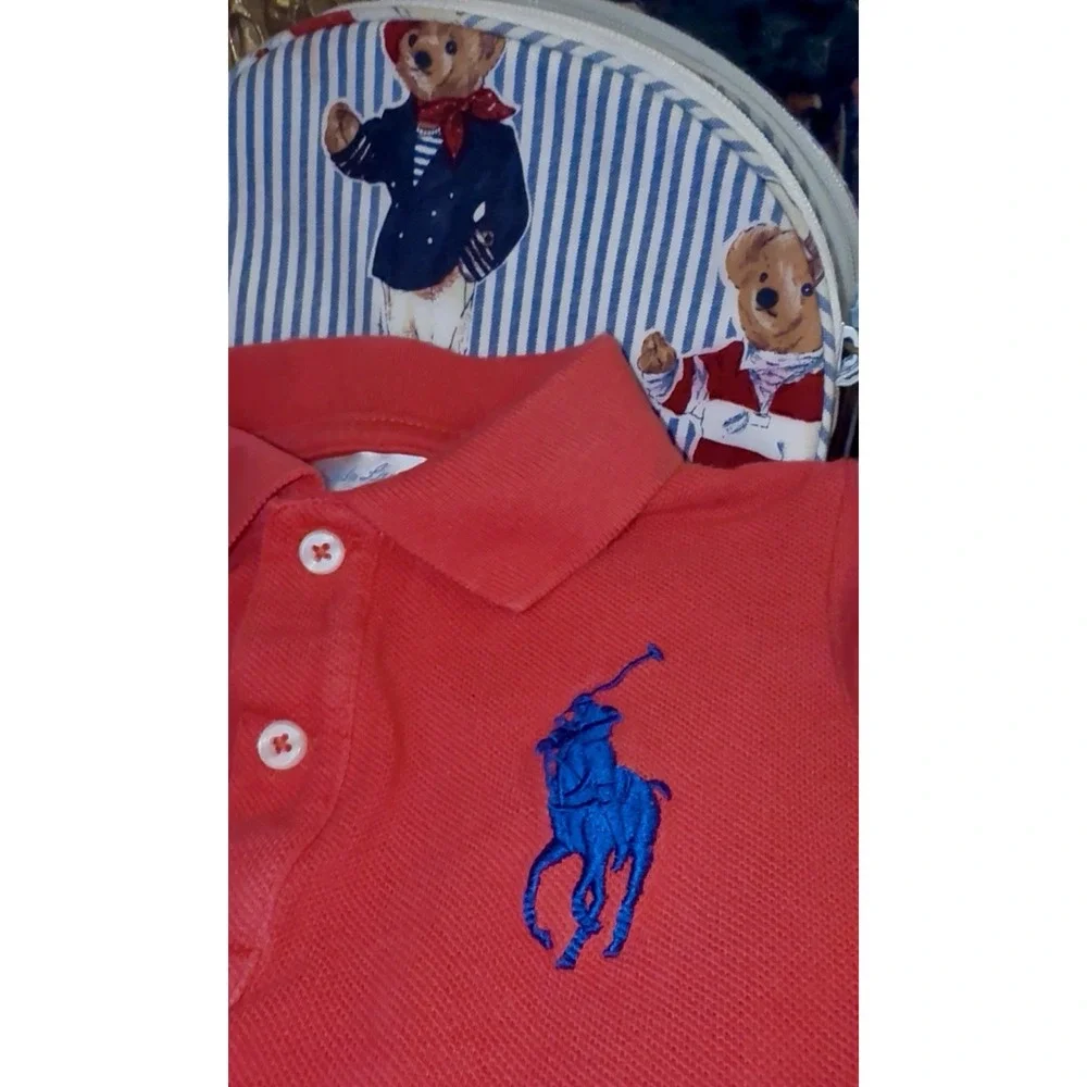 Ralph Lauren Baby Boys 9M Polo Shirt  Red/orange  Blue Big Pony Used